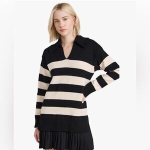 NWT English Factory Black and Cream Striped V-Neck Sweater dress
